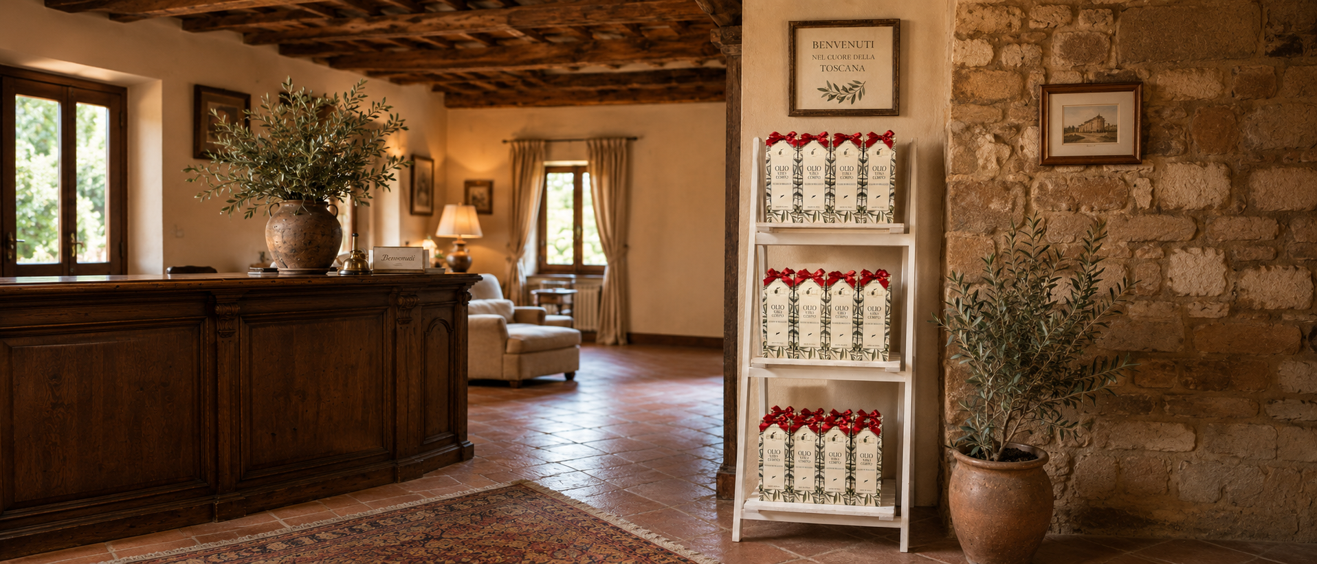 Esposizione prodotti èOLI in reception toscana