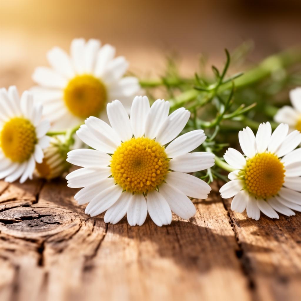 Fiori di camomilla freschi su superficie naturale